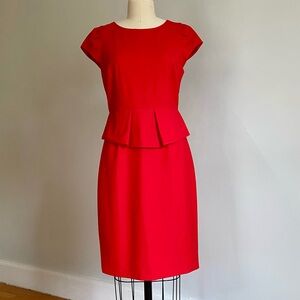 J. Crew | NWOT Red Wool Blend Cap Sleeve Peplum Sheath Dress | Sz 4
